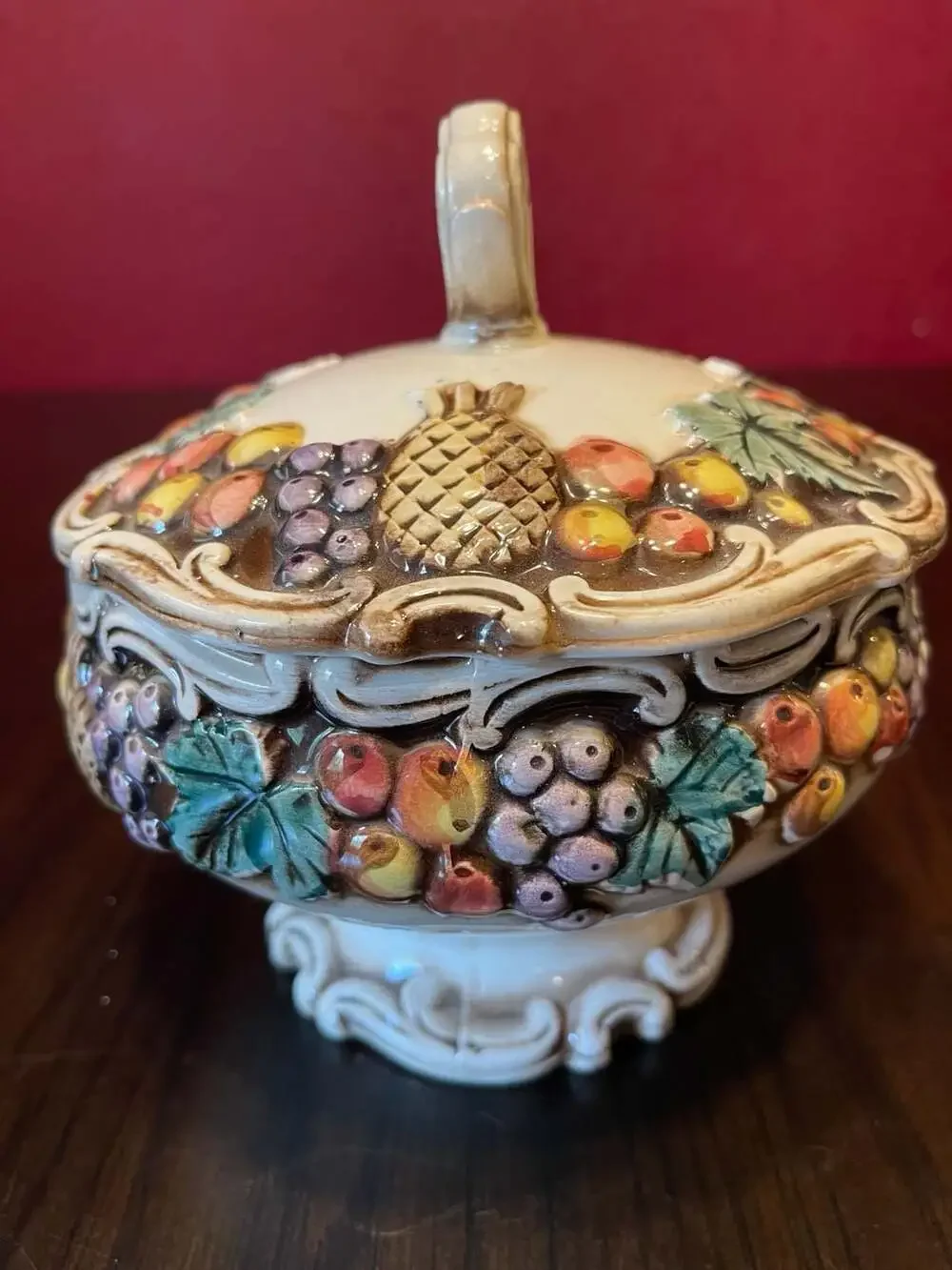 Lefton Majolica Style Della Robbbia Covered Candy Bowl - ,